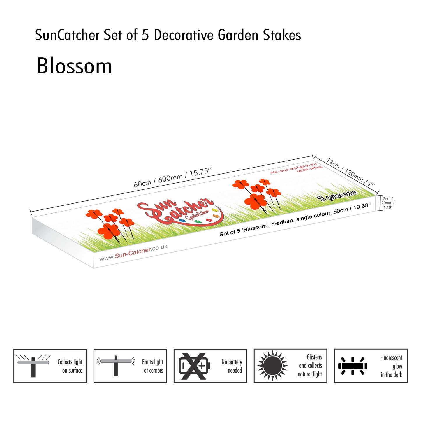 Medium SunCatcher Garden Decor Ornament Set of 5 Blossom in orange packaging
