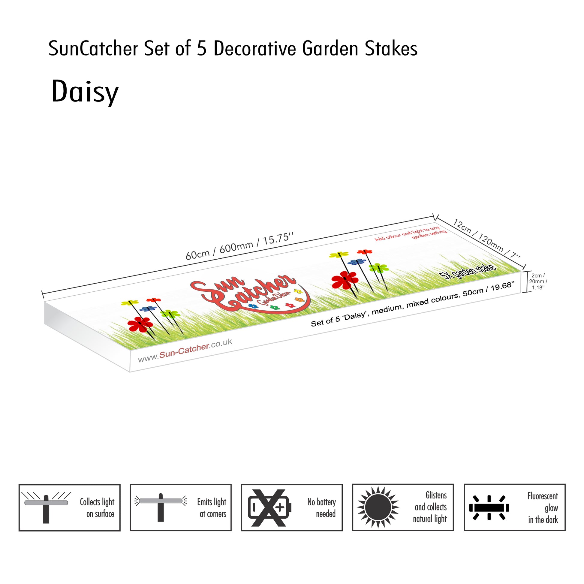 medium SunCatcher Garden Decor Ornament Set of 5 Daisy in mixed colours packaging