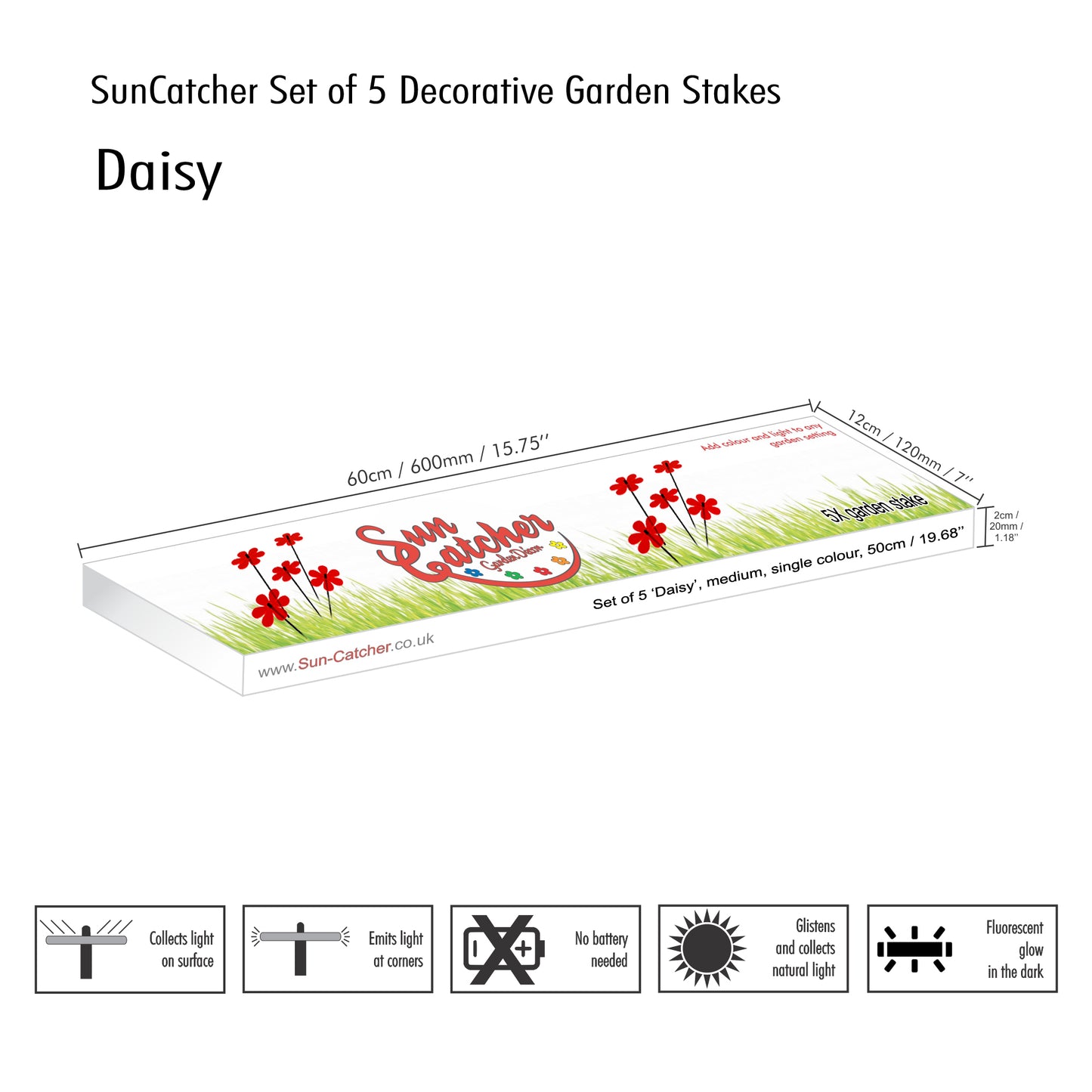 medium SunCatcher Garden Decor Ornament Set of 5 Daisy in red packaging