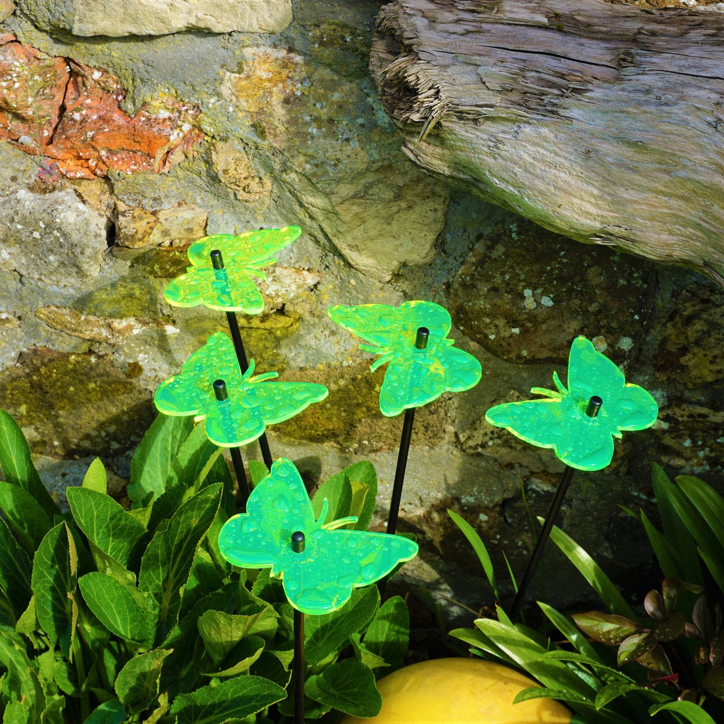 SunCatcher Set of 5 Butterfly Colourful Glowing Garden Ornament Stake 50cm high