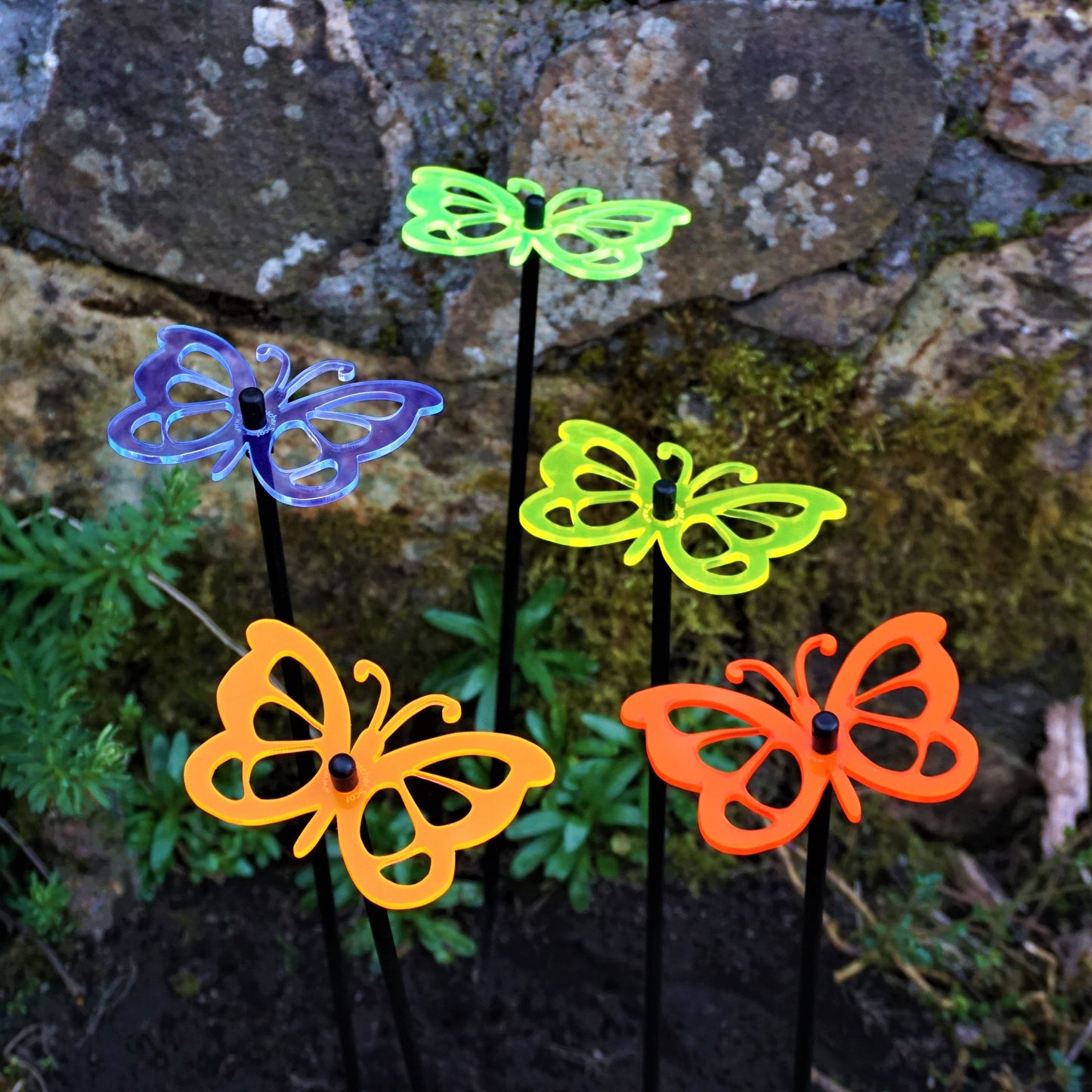 SunCatcher Set of 5: Butterfly colourful fluorescent garden ornamental stake