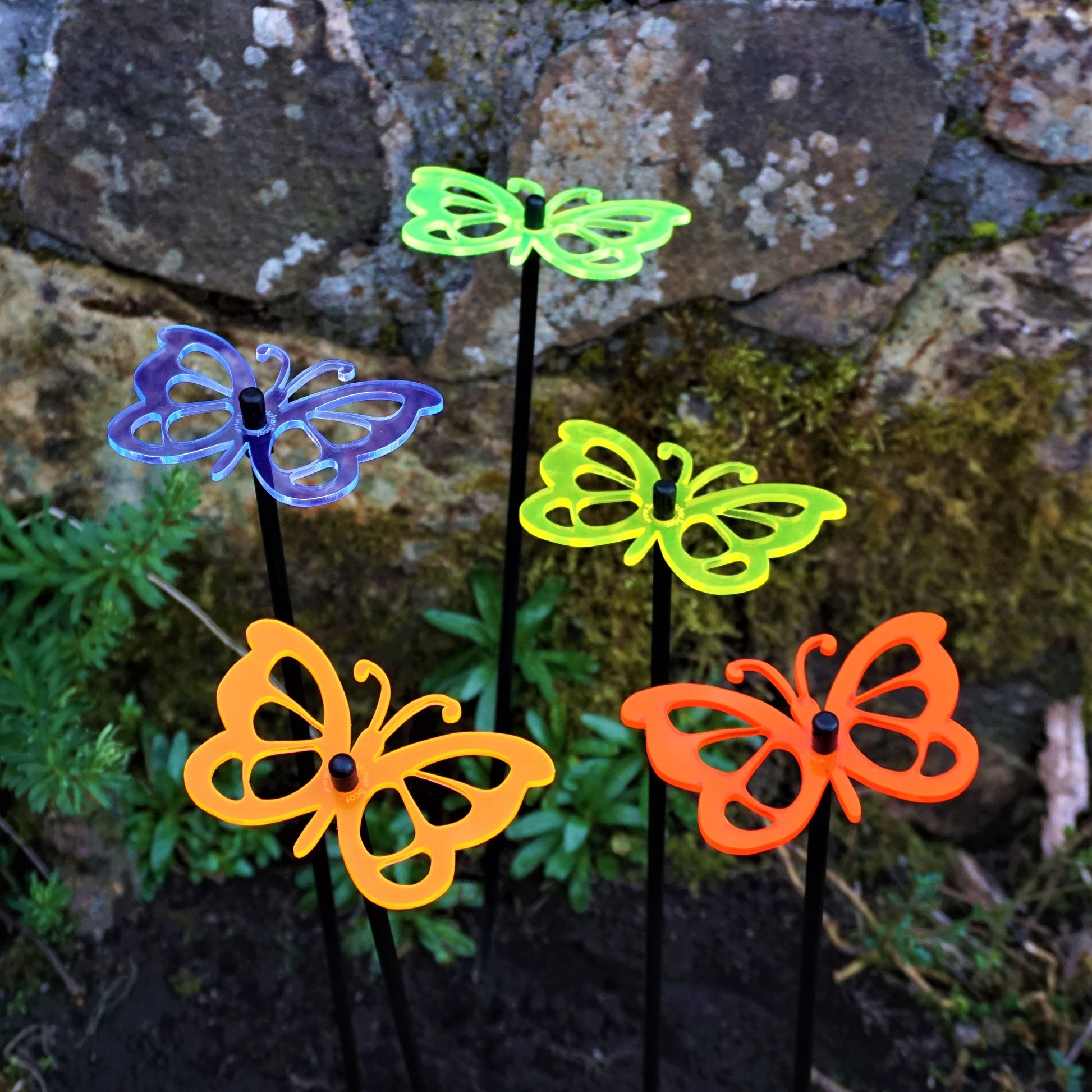 SunCatcher Set of 5: Butterfly colourful fluorescent garden ornamental stake