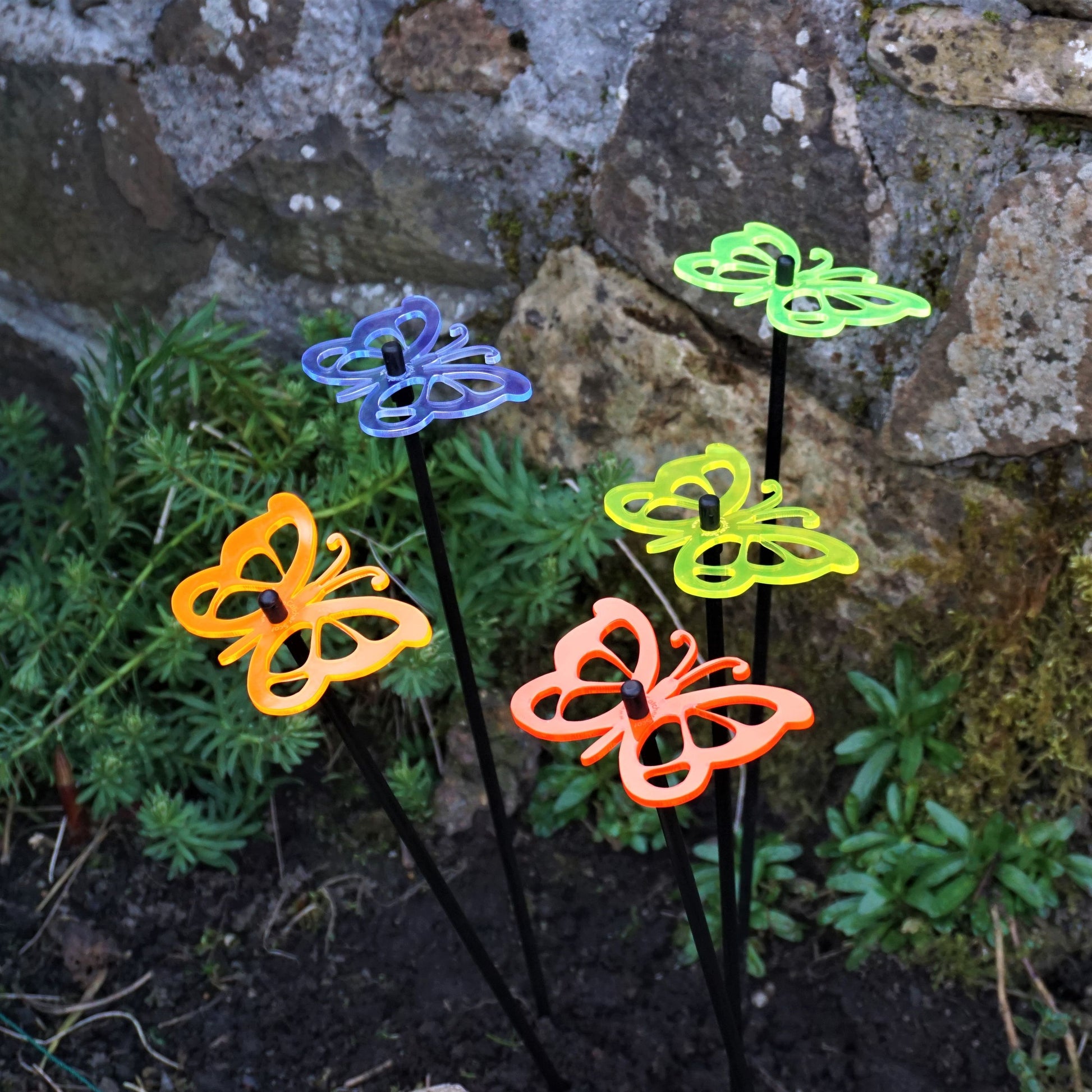 SunCatcher Set of 5: Butterfly colourful fluorescent garden ornamental stake