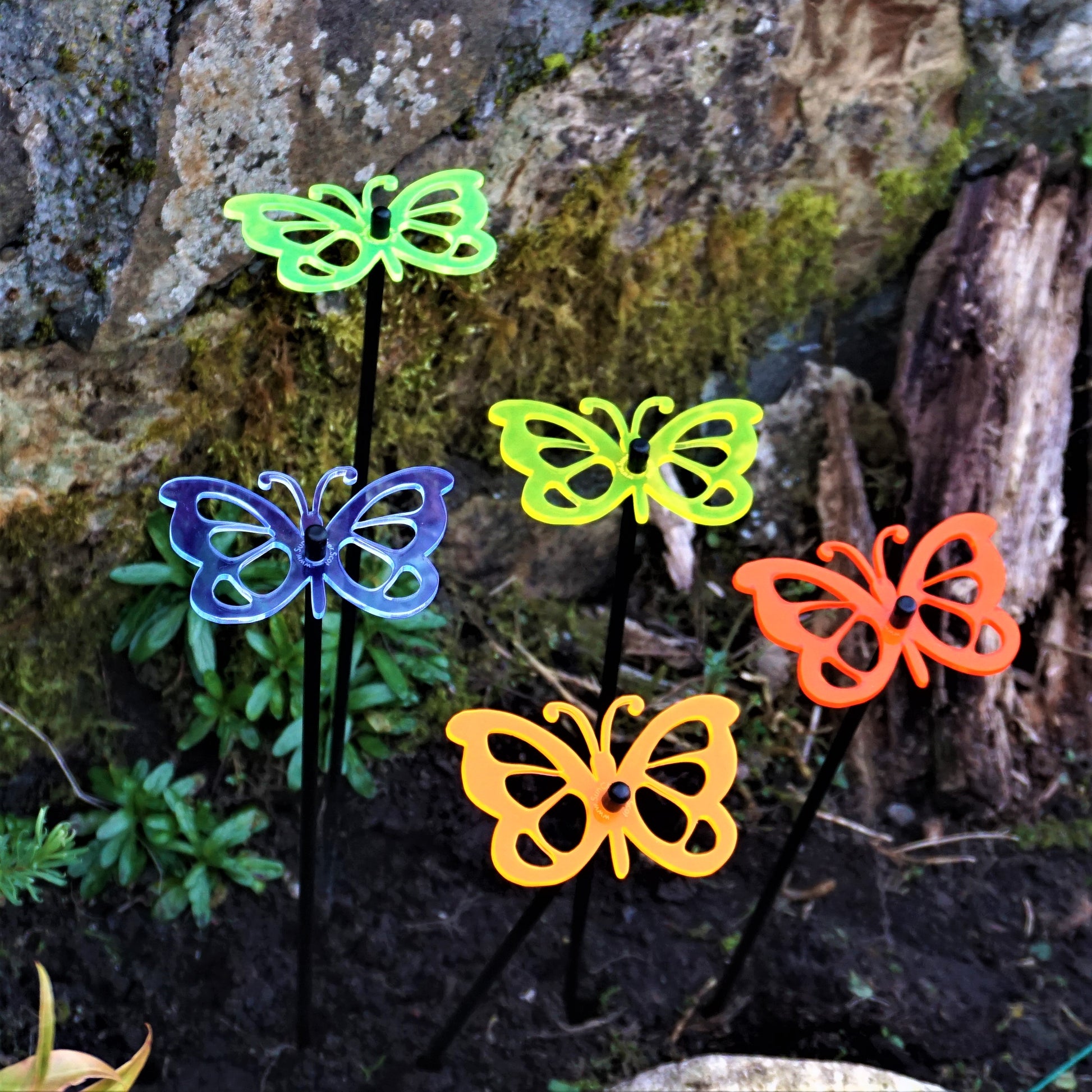 SunCatcher Set of 5: Butterfly colourful fluorescent garden ornamental stake