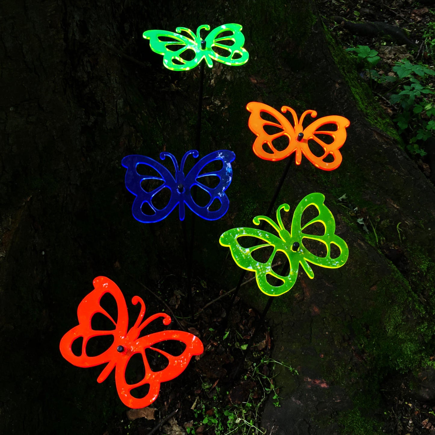 Garden Ornament Butterfly Set of 5 Large Outdoor Glowing Decoration Stake Yard