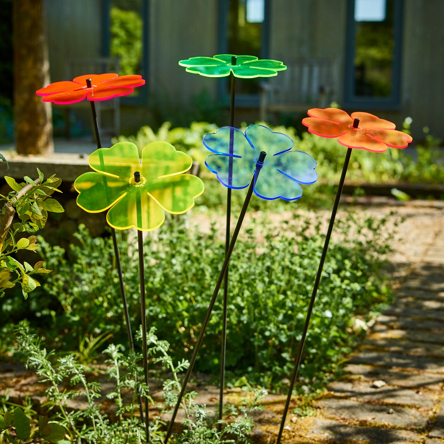 Large Garden Décor Ornaments Set of 5 'Double Blossoms'