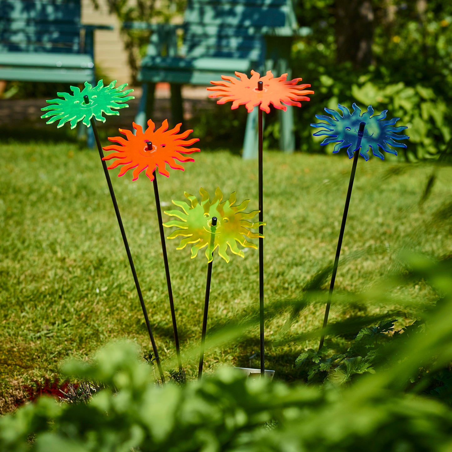 Large Garden Décor Ornaments Set of 5 'Smiling Sun'