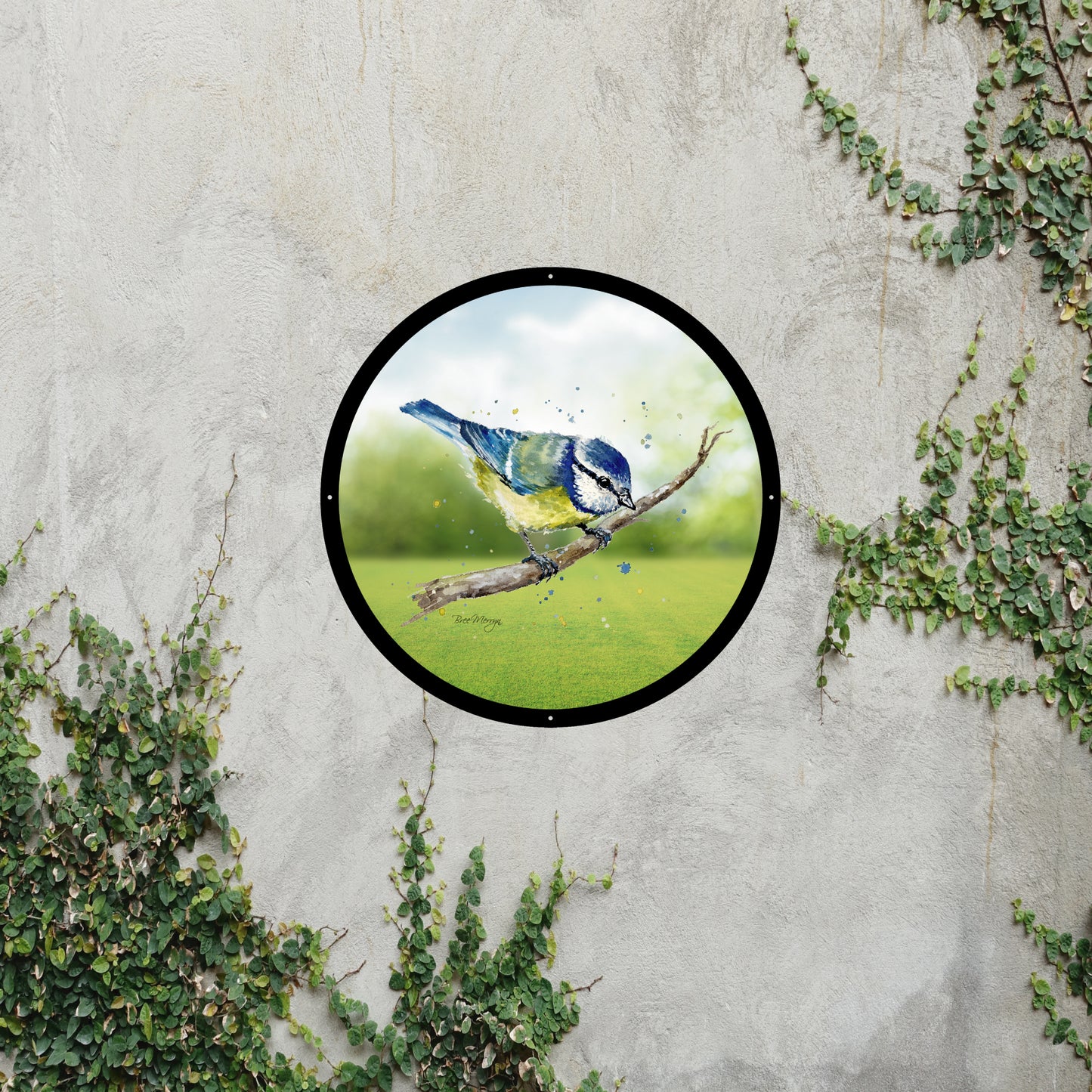 SunCatcher Garden Mirror Betty, the Blue Tit bird Illustrations by Bree Merryn