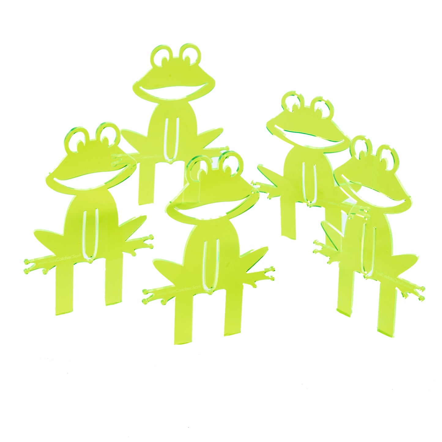 SunCatcher Set of 5 'Happy Frogs' fluorescent garden stake for pot and pond