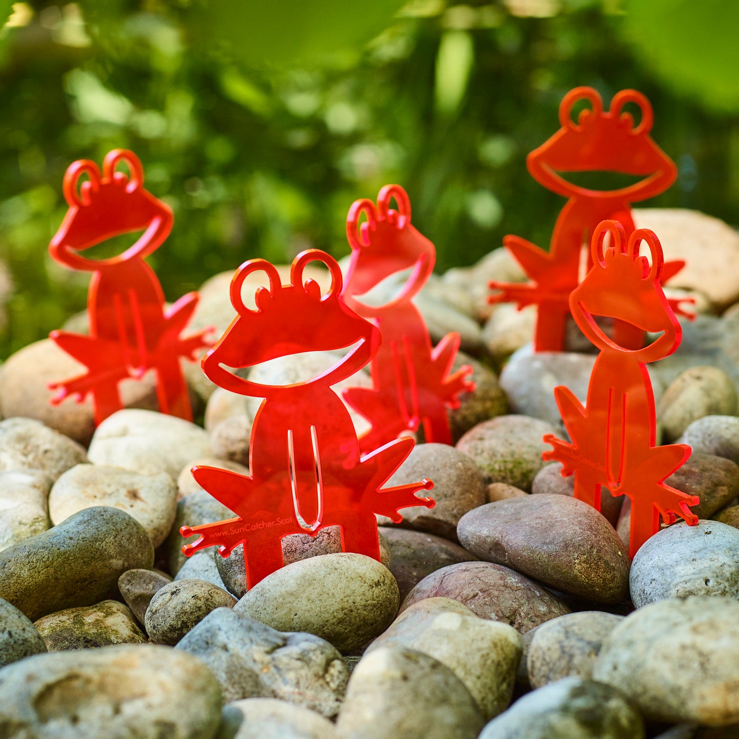SunCatcher Set of 5 'Happy Frogs' fluorescent garden stake for pot and pond