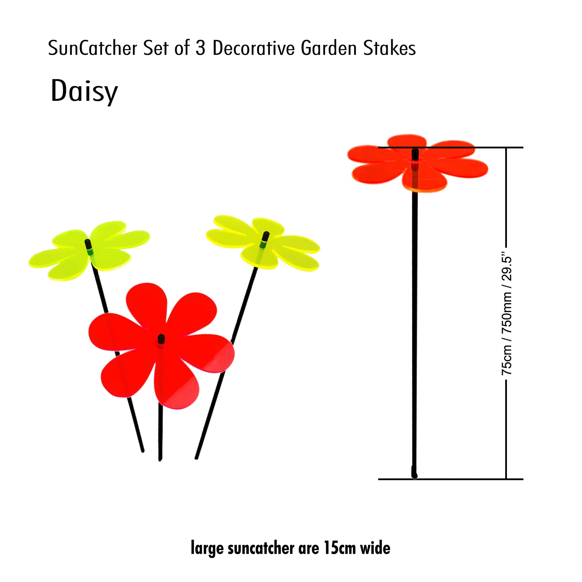 Large SunCatcher Garden Decor Ornament Set of 3 Daisy in mixed colours size