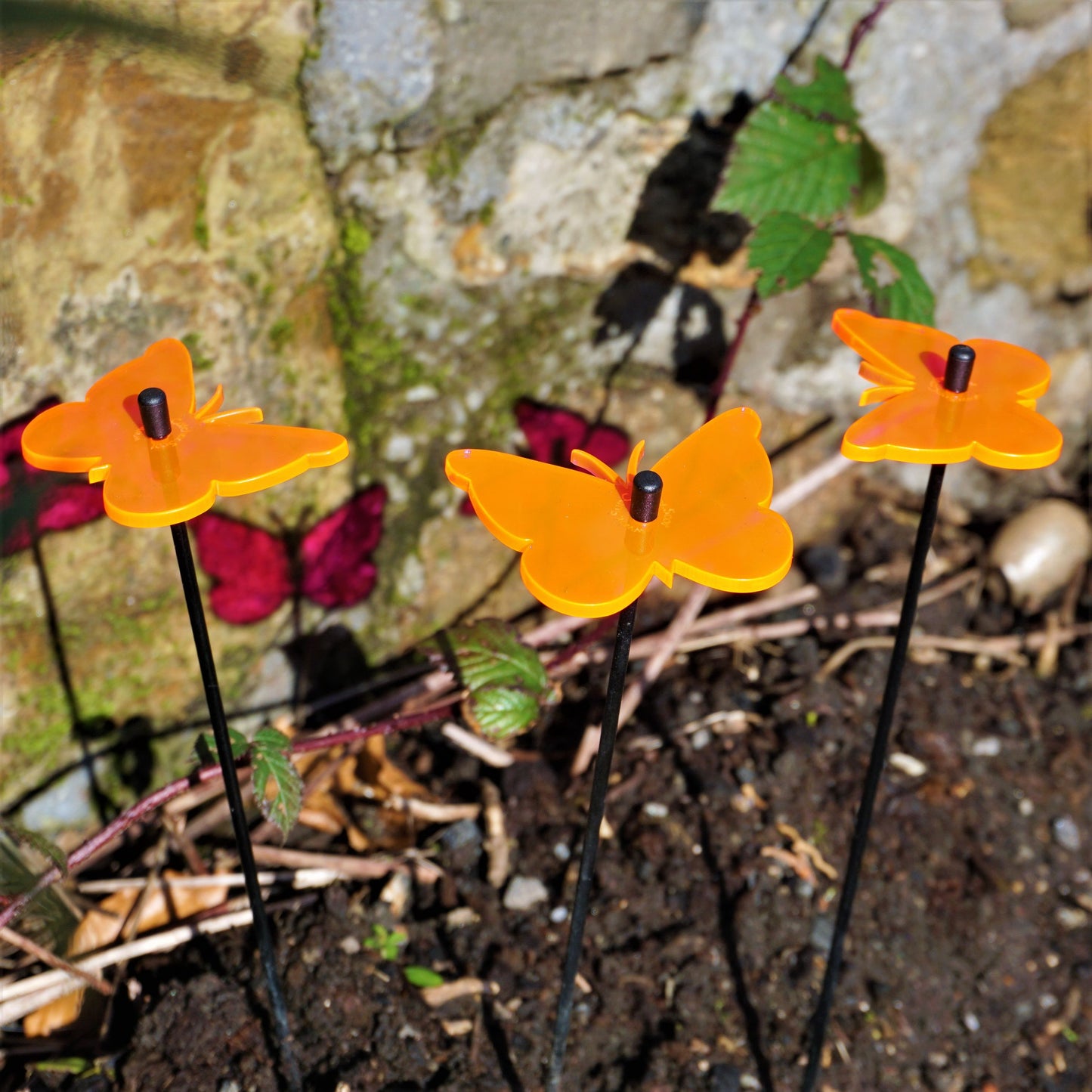 SunCatcher 3 x Butterfly GLOWING FROM DAWN TO DUSK colourful garden ornament