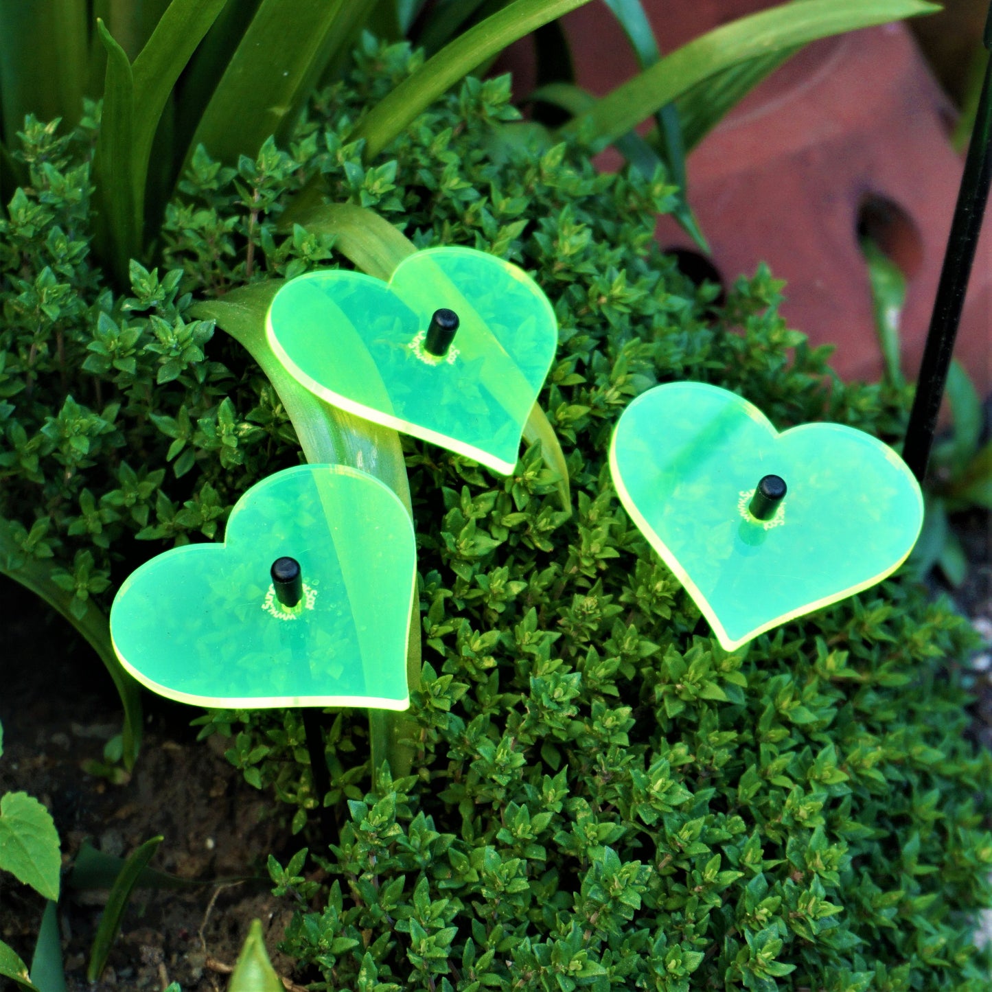 SunCatcher Set of 3: Heart glowing garden decor fluorescent love decor valentine