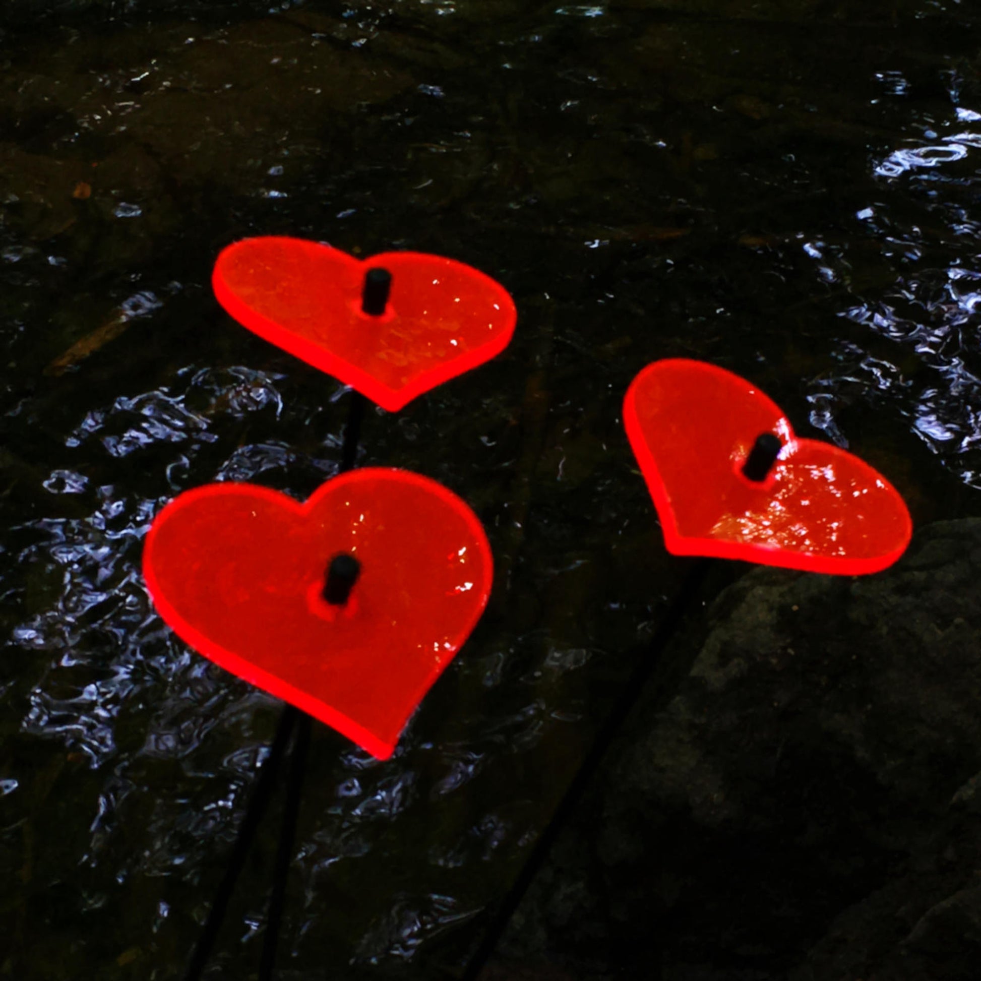 SunCatcher Set of 3: Heart glowing garden decor fluorescent love decor valentine