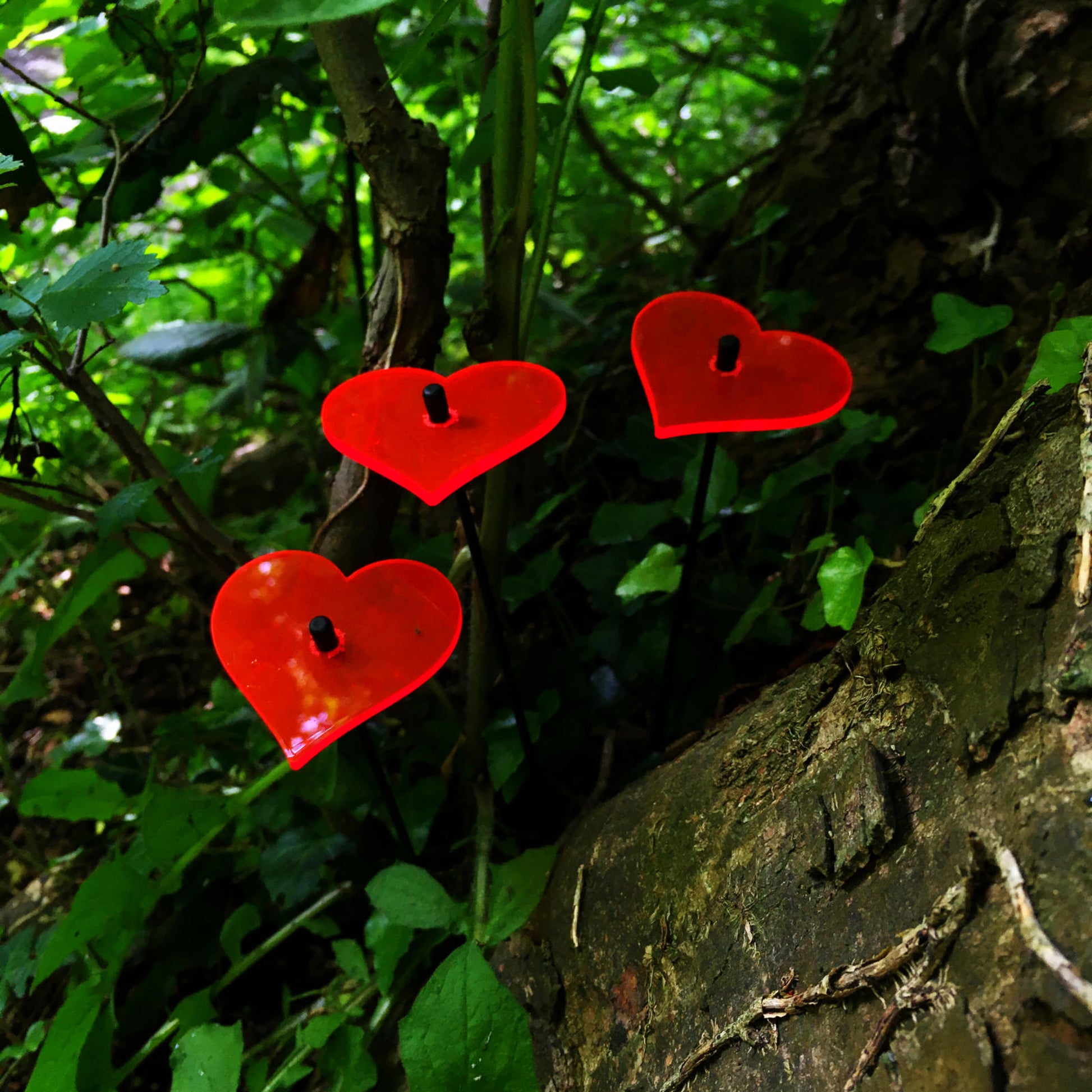 SunCatcher Set of 3: Heart glowing garden decor fluorescent love decor valentine