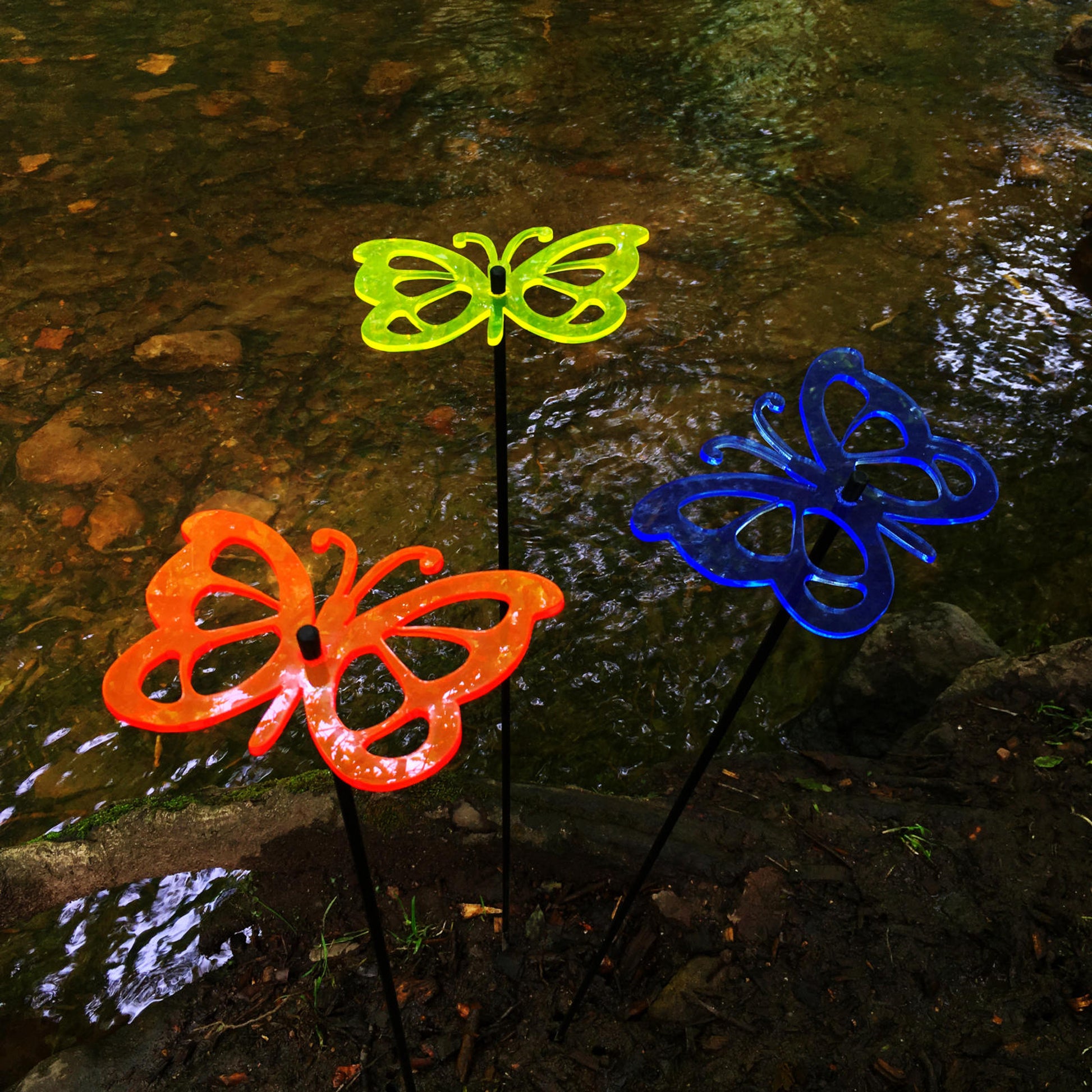 Large SunCatcher Garden Decor Ornament Set of 3 Comma Butterfly in mixed colours