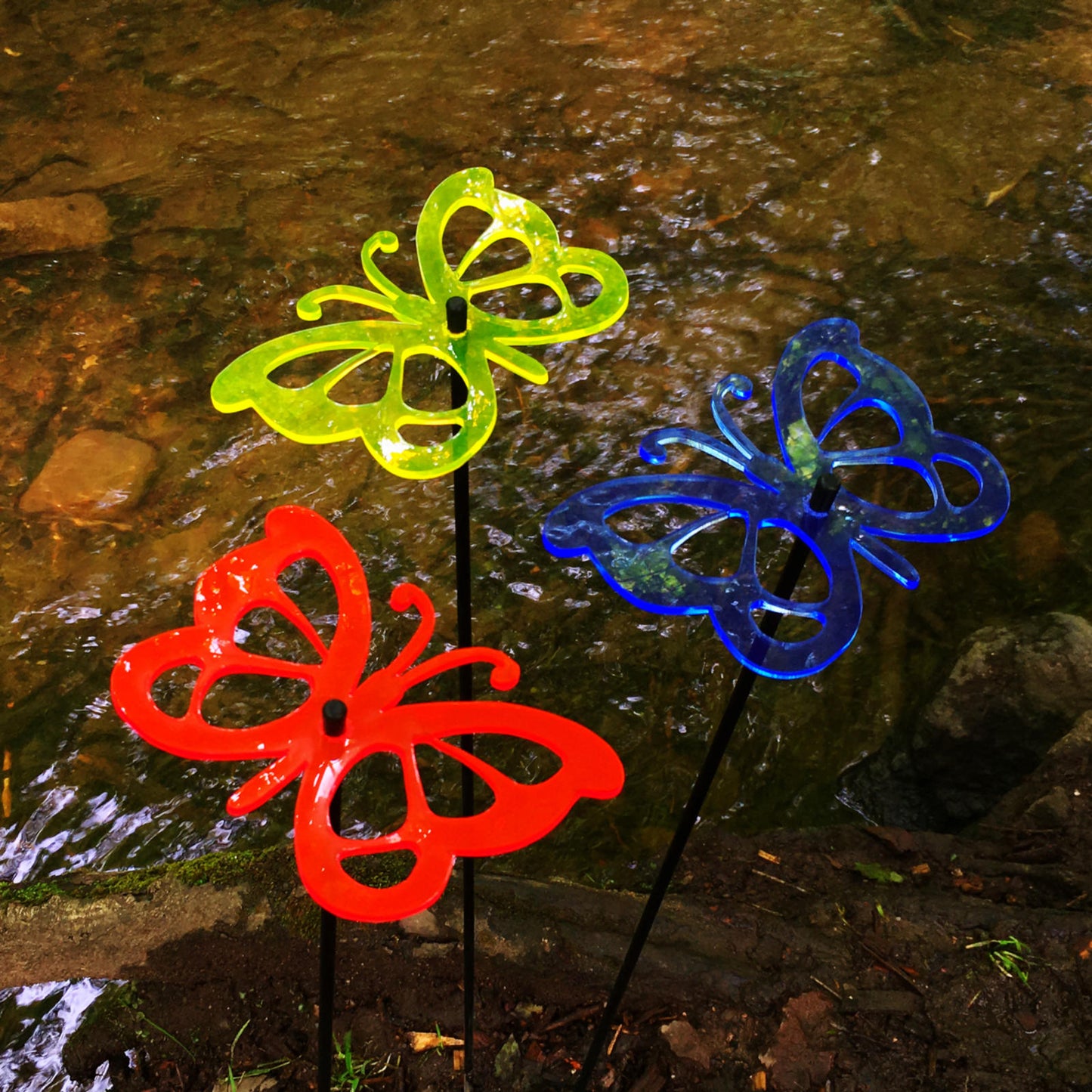 Large SunCatcher Garden Decor Ornament Set of 3 Comma Butterfly in mixed colours