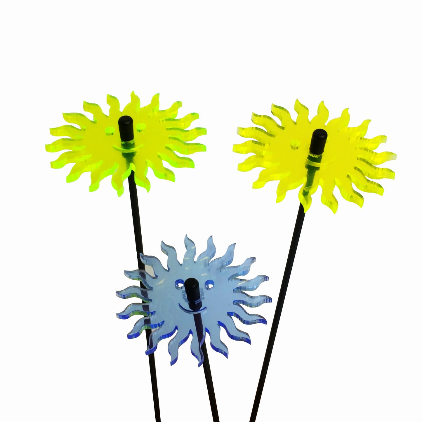 Small Garden Décor Ornaments Set of 3 'Smiling Sun'