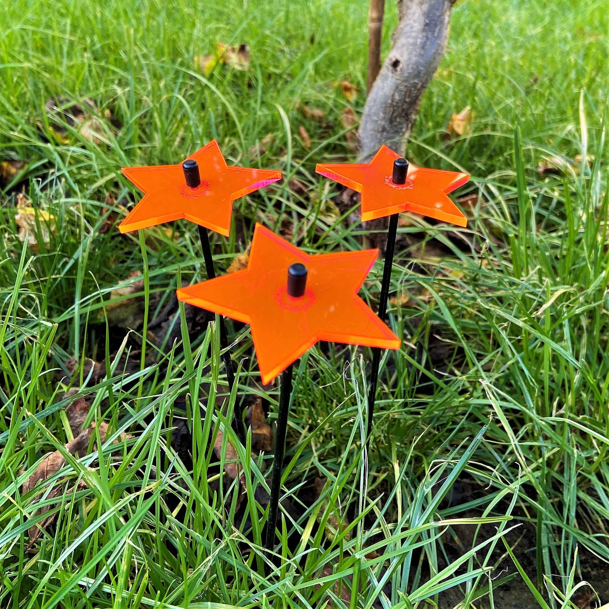 SunCatcher Set of 3: Star Glowing Colourful Garden Stake Seasonal Garden Gift