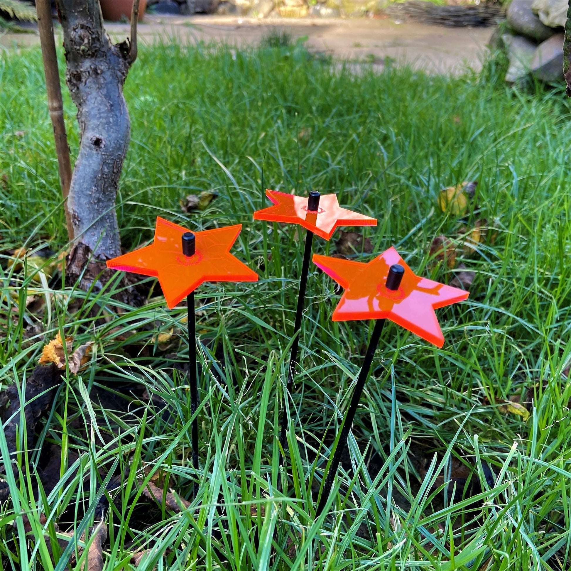 SunCatcher Set of 3: Star Glowing Colourful Garden Stake Seasonal Garden Gift