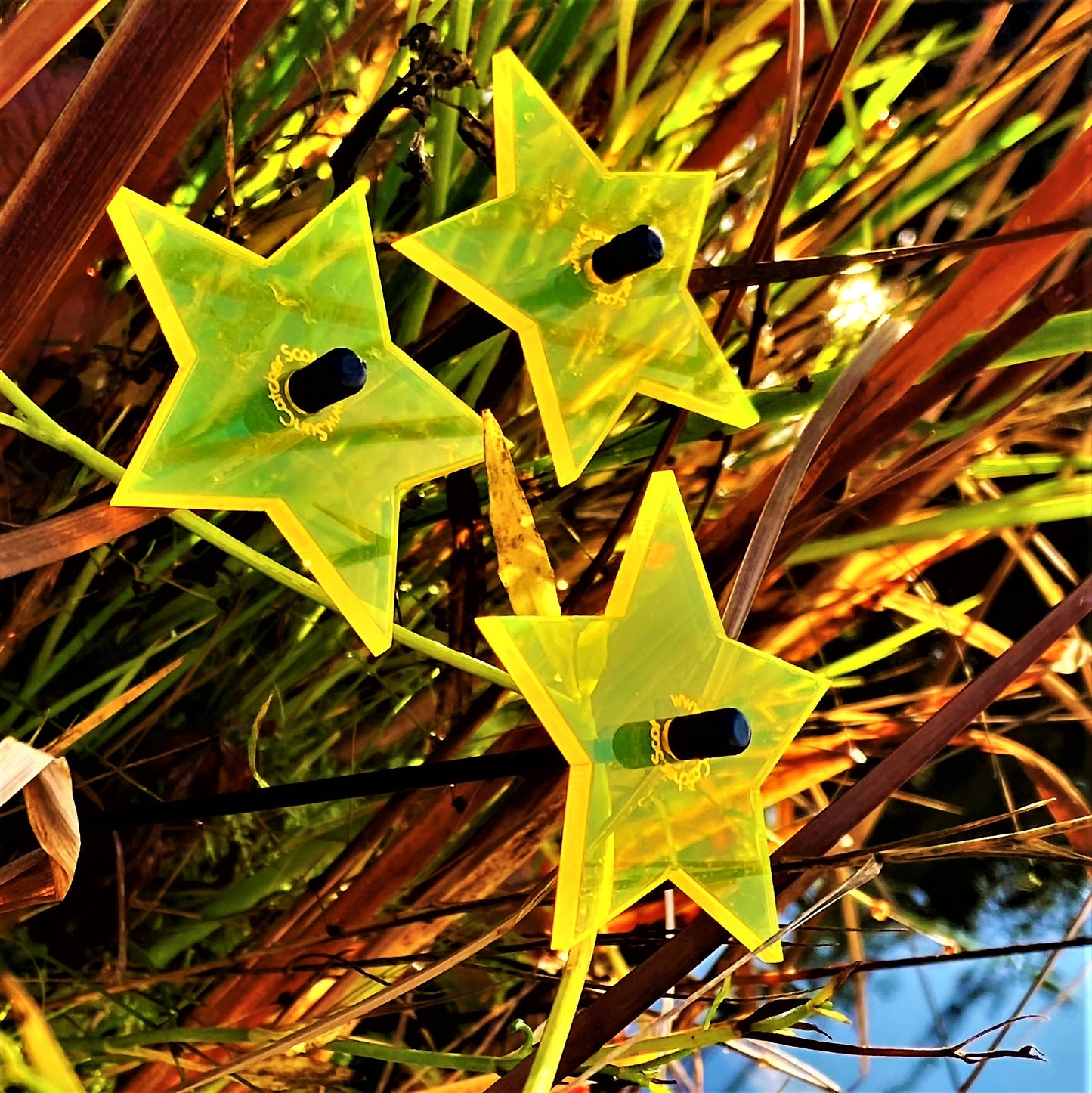 SunCatcher Set of 3: Star Glowing Colourful Garden Stake Seasonal Garden Gift