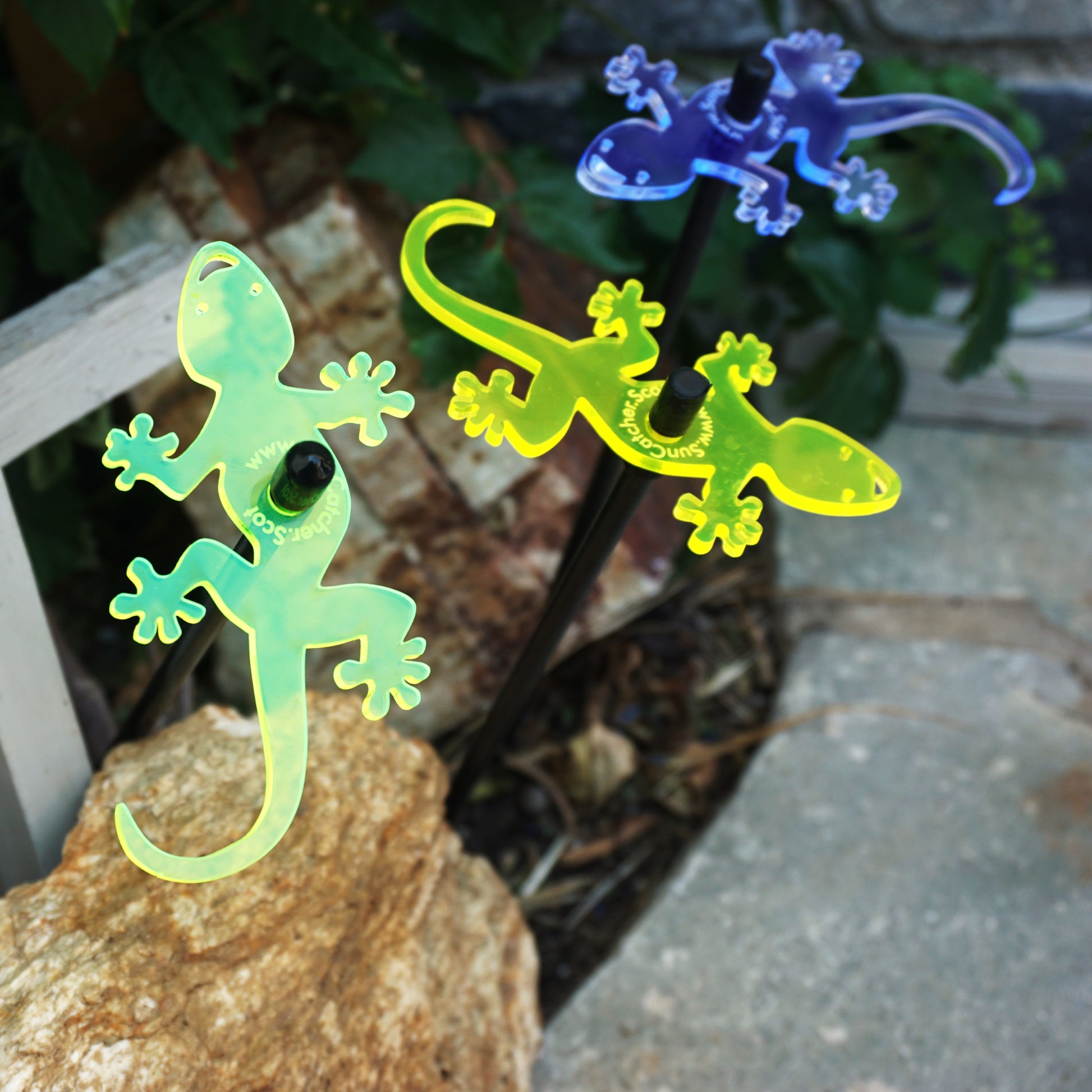 SunCatcher Set of 3 Gecko Glowing from Dawn to Dusk Playful Garden Ornament