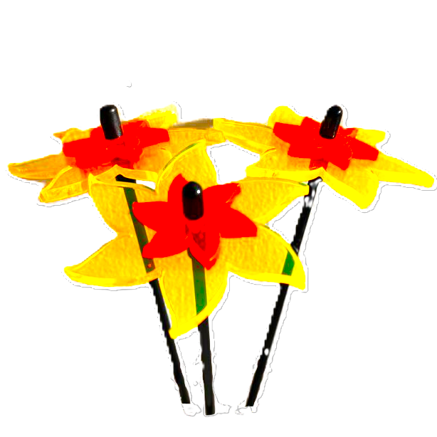 SunCatcher Fluorescent Daffodil Garden Stakes – Set of 3 Outdoor Garden Ornaments