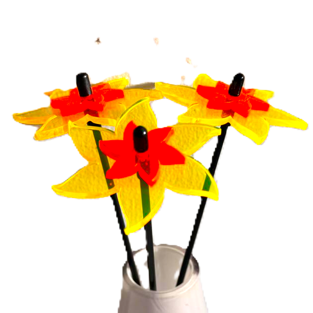 SunCatcher Fluorescent Daffodil Garden Stakes – Set of 3 Outdoor Garden Ornaments