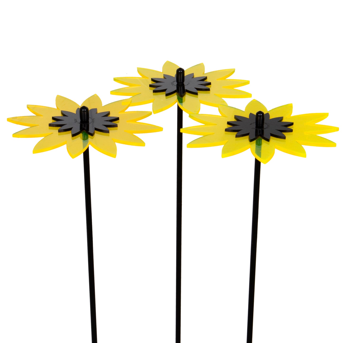 SunCatcher Fluorescent Sunflower Garden Stakes – Set of 3 Outdoor Garden Ornaments