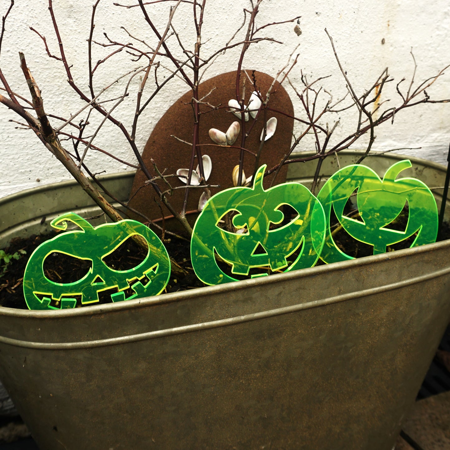 SunCatcher Set of 3 'Pumpkins' Glowing Halloween Garden Decoration Stake Pot