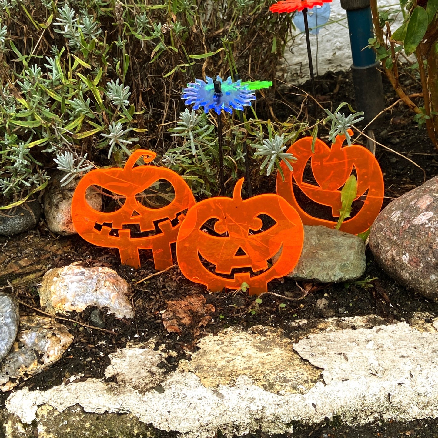 SunCatcher Set of 3 'Pumpkins' Glowing Halloween Garden Decoration Stake Pot