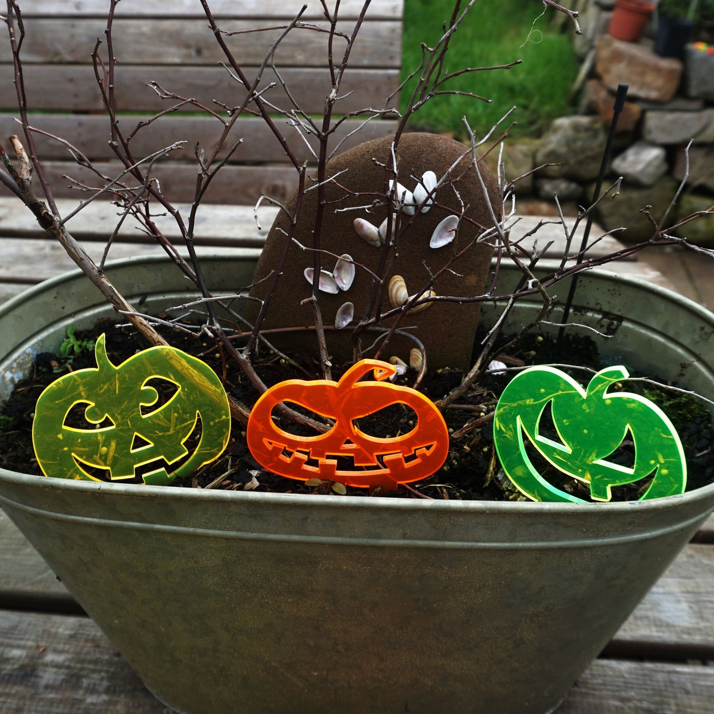 SunCatcher Set of 3 'Pumpkins' Glowing Halloween Garden Decoration Stake Pot