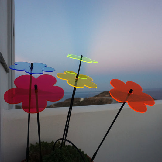 5x SunCatcher Decorative Garden Stakes Blossom, Fluorescent Accessory Ornament