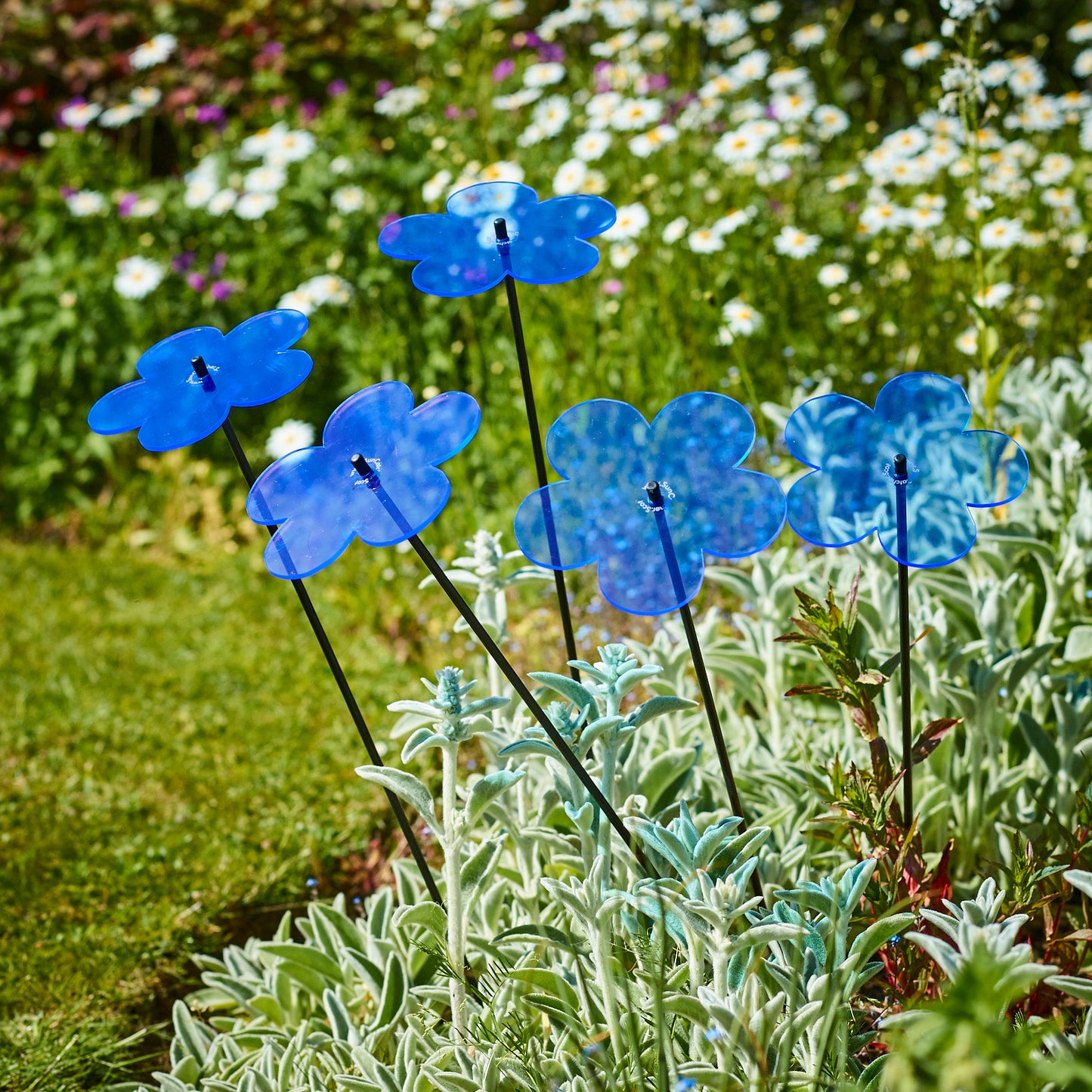 SunCatcher Fluorescent Blossom Garden Stakes – Set of 5 Outdoor Garden Ornaments