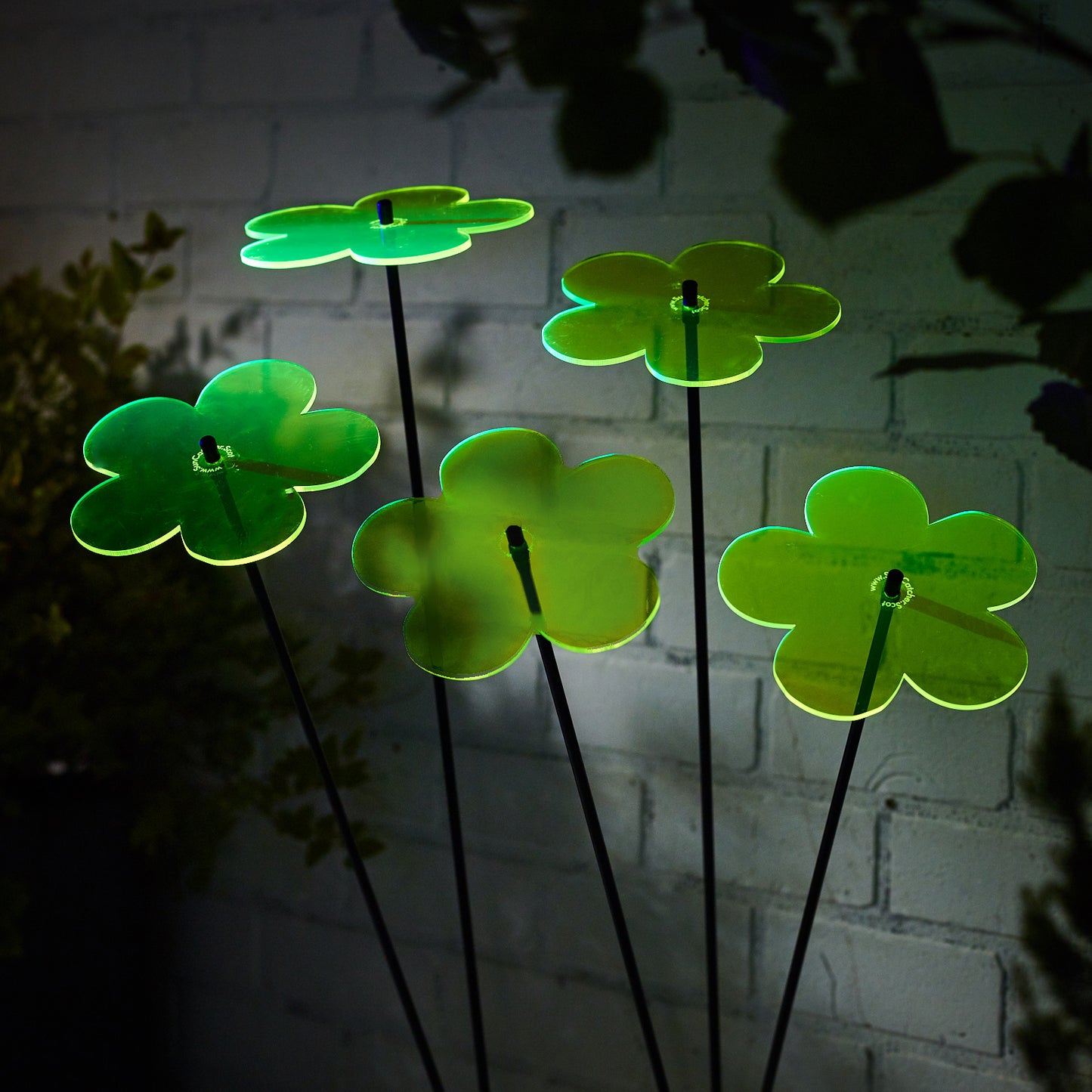 SunCatcher Fluorescent Blossom Garden Stakes – Set of 5 Outdoor Garden Ornaments