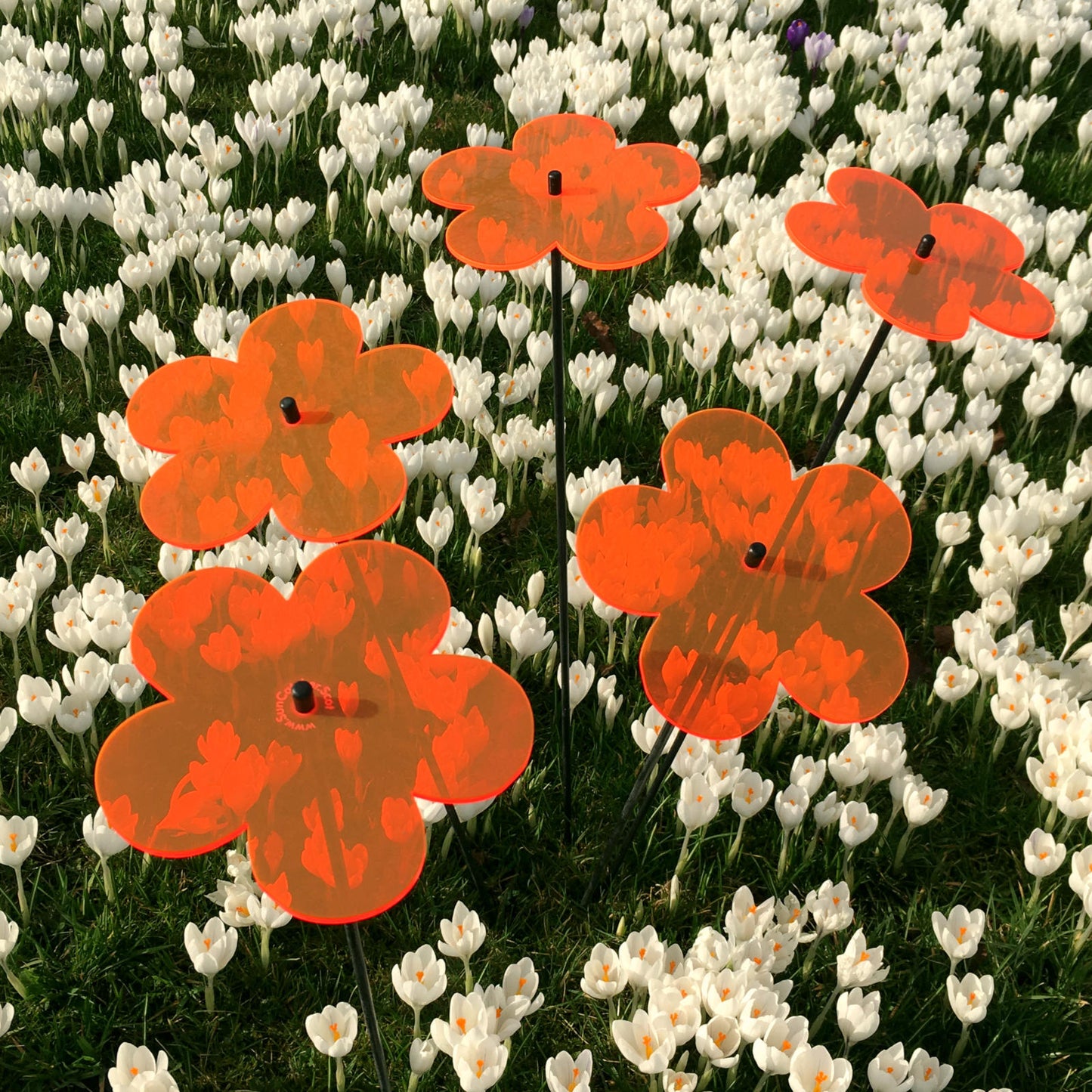 SunCatcher Fluorescent Blossom Garden Stakes – Set of 5 Outdoor Garden Ornaments