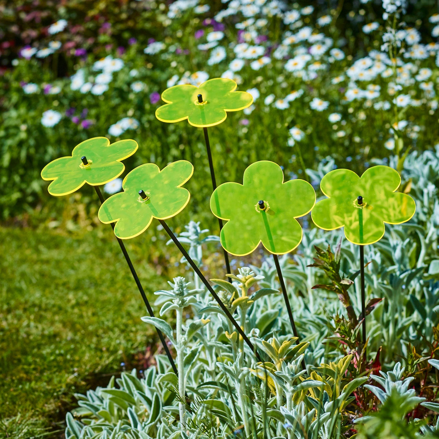 SunCatcher Fluorescent Blossom Garden Stakes – Set of 5 Outdoor Garden Ornaments