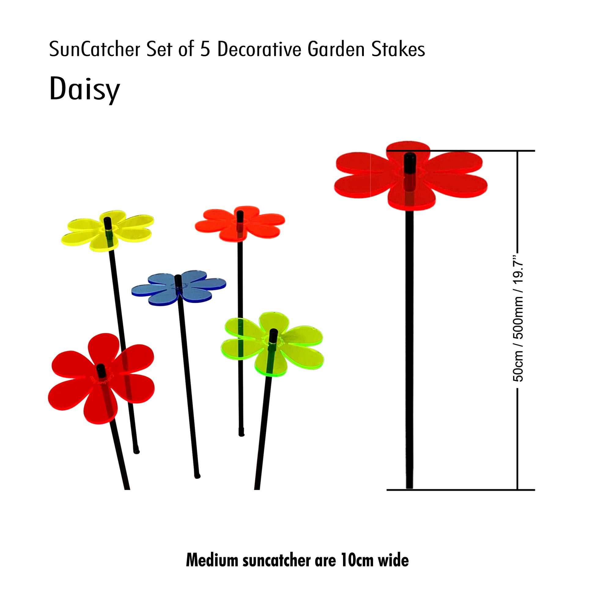 medium SunCatcher Garden Decor Ornament Set of 5 Daisy in mixed colours size