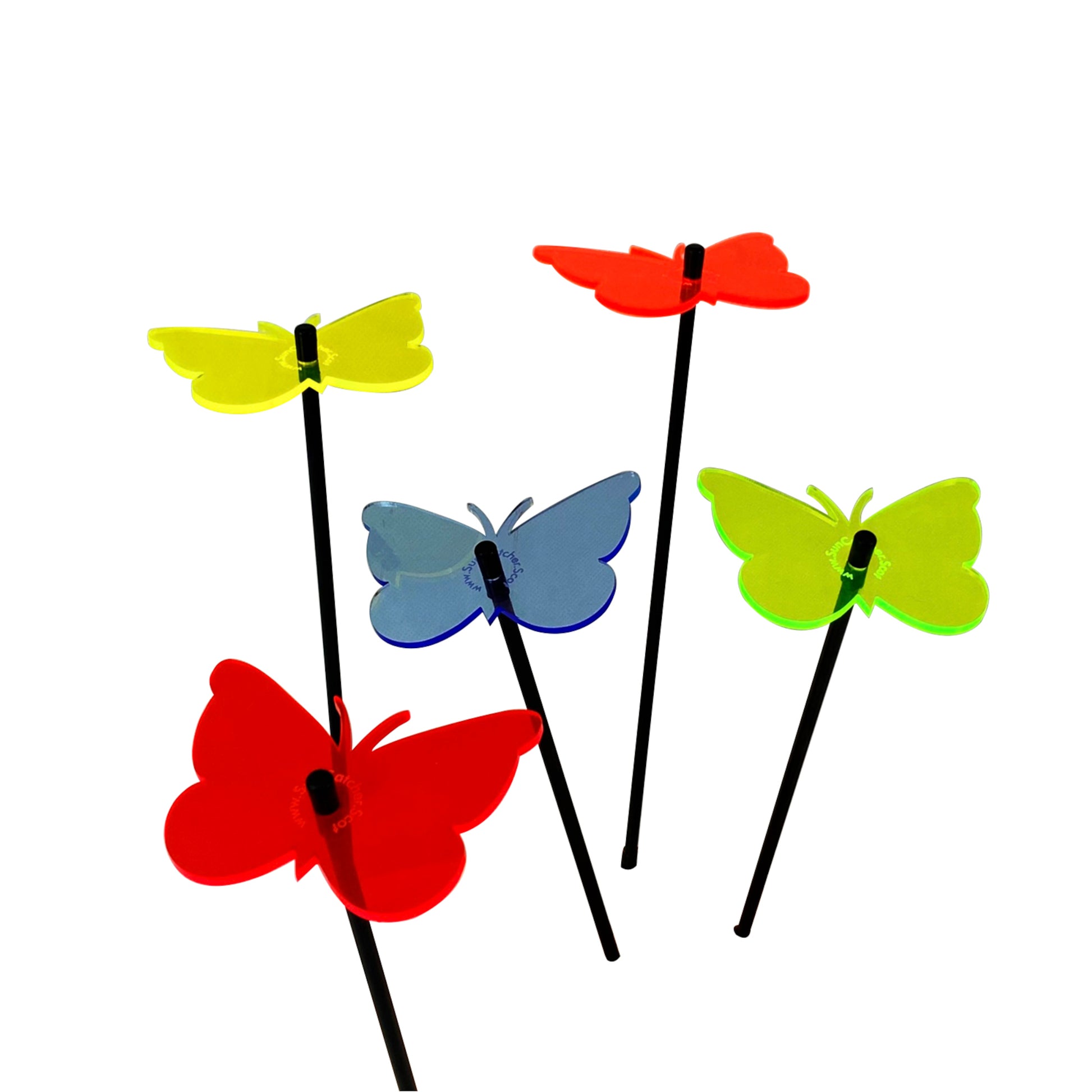 SunCatcher Set of 5 Butterfly Colourful Glowing Garden Ornament Stake 50cm high