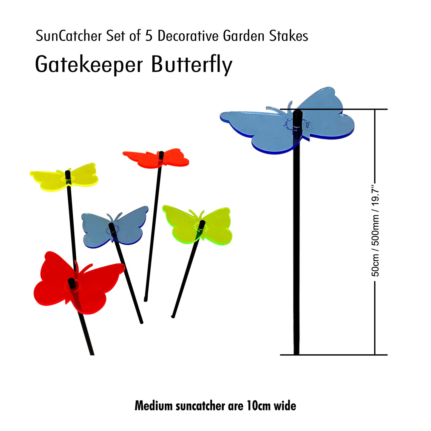 SunCatcher Set of 5 Butterfly Colourful Glowing Garden Ornament Stake 50cm high