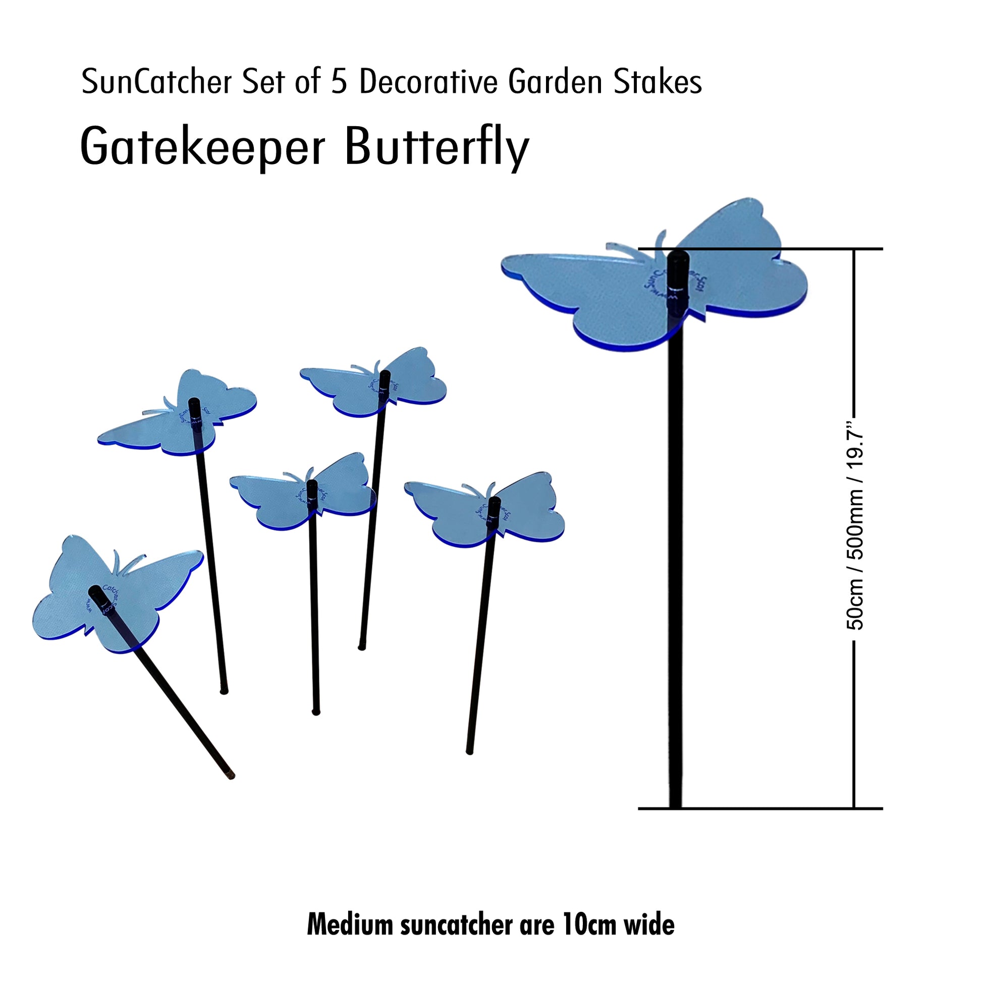 SunCatcher Set of 5 Butterfly Colourful Glowing Garden Ornament Stake 50cm high