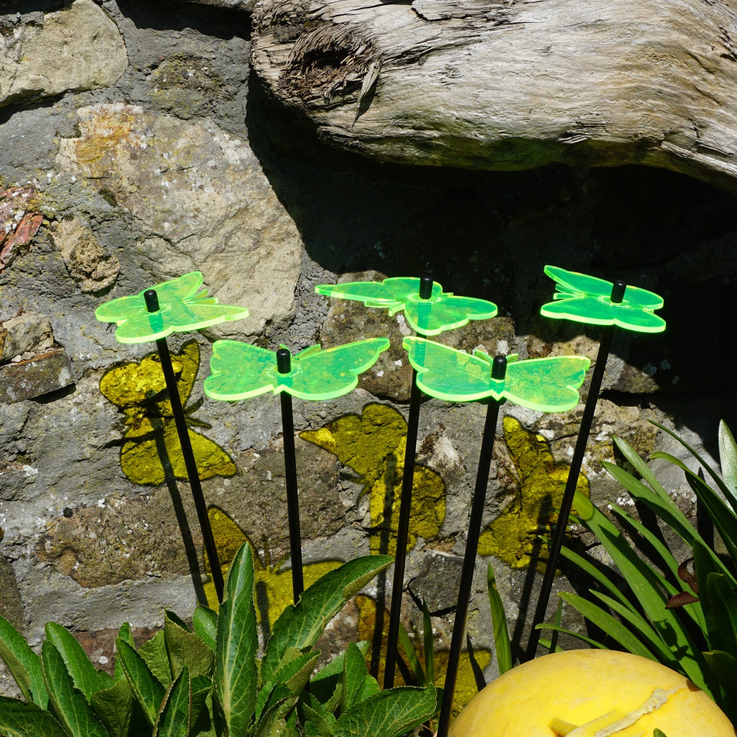 SunCatcher Set of 5 Butterfly Colourful Glowing Garden Ornament Stake 50cm high