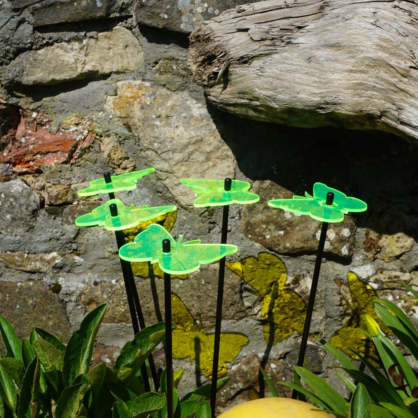 SunCatcher Set of 5 Butterfly Colourful Glowing Garden Ornament Stake 50cm high