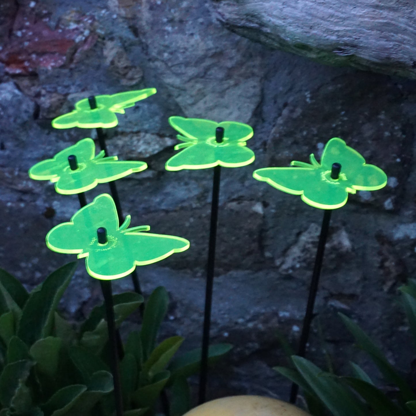 SunCatcher Set of 5 Butterfly Colourful Glowing Garden Ornament Stake 50cm high