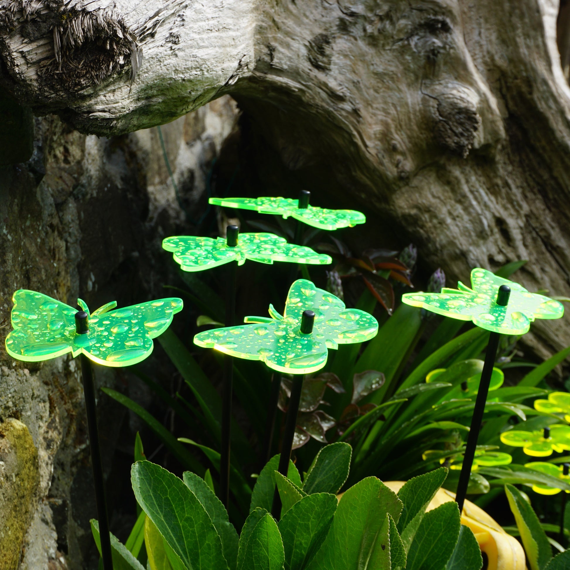 SunCatcher Set of 5 Butterfly Colourful Glowing Garden Ornament Stake 50cm high