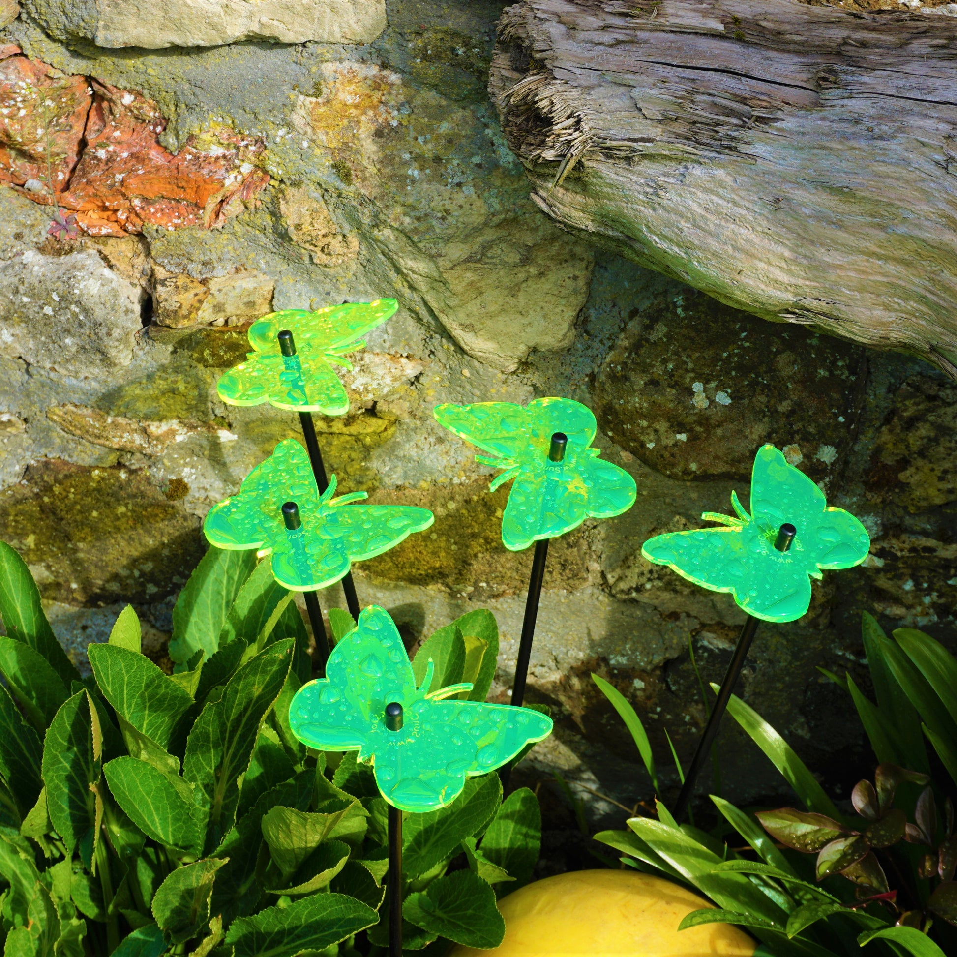 SunCatcher Set of 5 Butterfly Colourful Glowing Garden Ornament Stake 50cm high