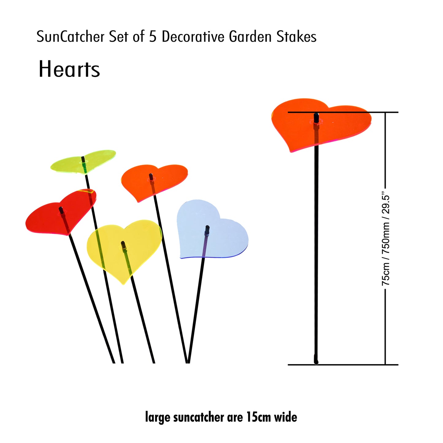 SunCatcher self glowing garden decorations romantic 5x Heart GLOW From DAWN TO DUSK Colourful Garden Ornament Love Gift