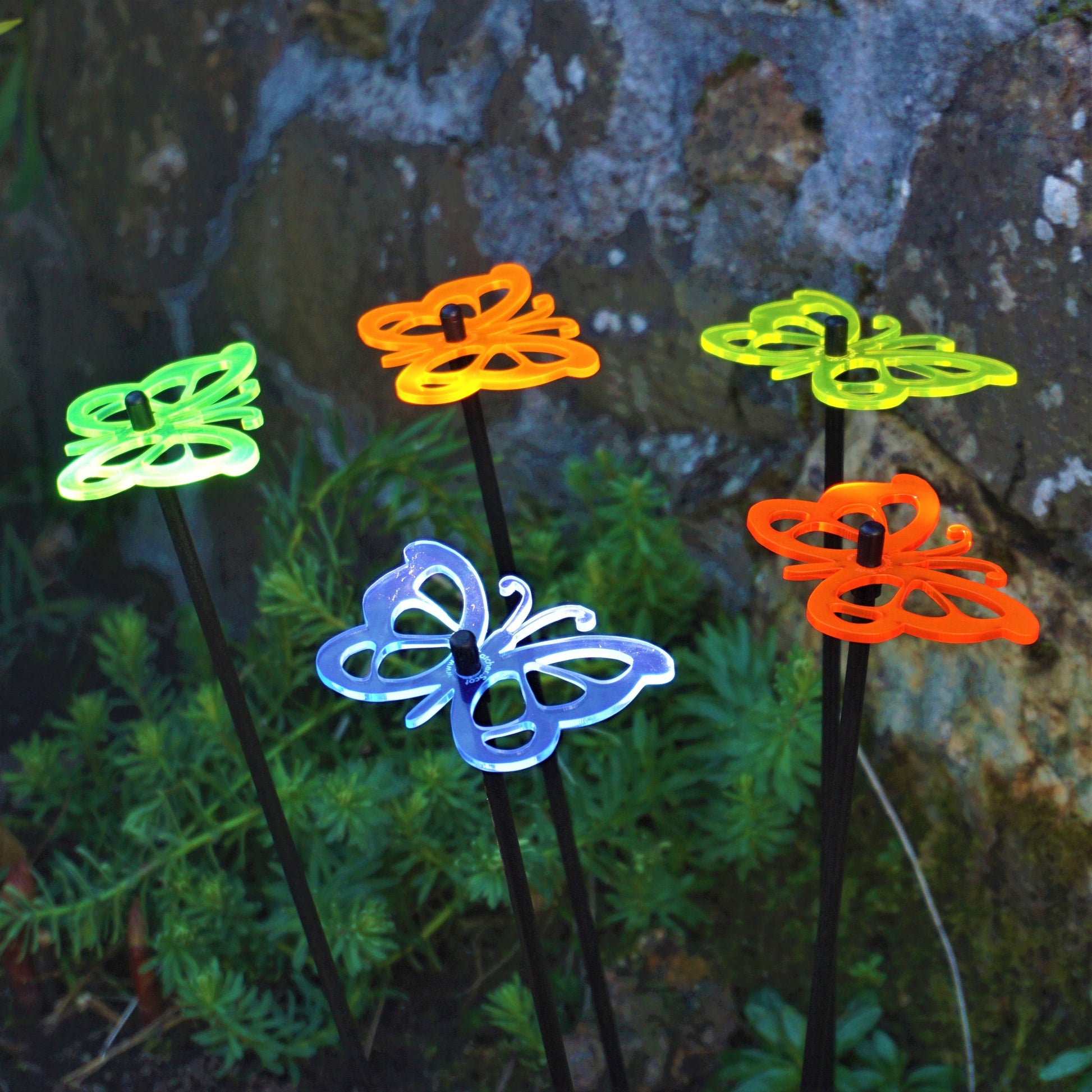 SunCatcher Set of 5: Butterfly colourful fluorescent garden ornamental stake