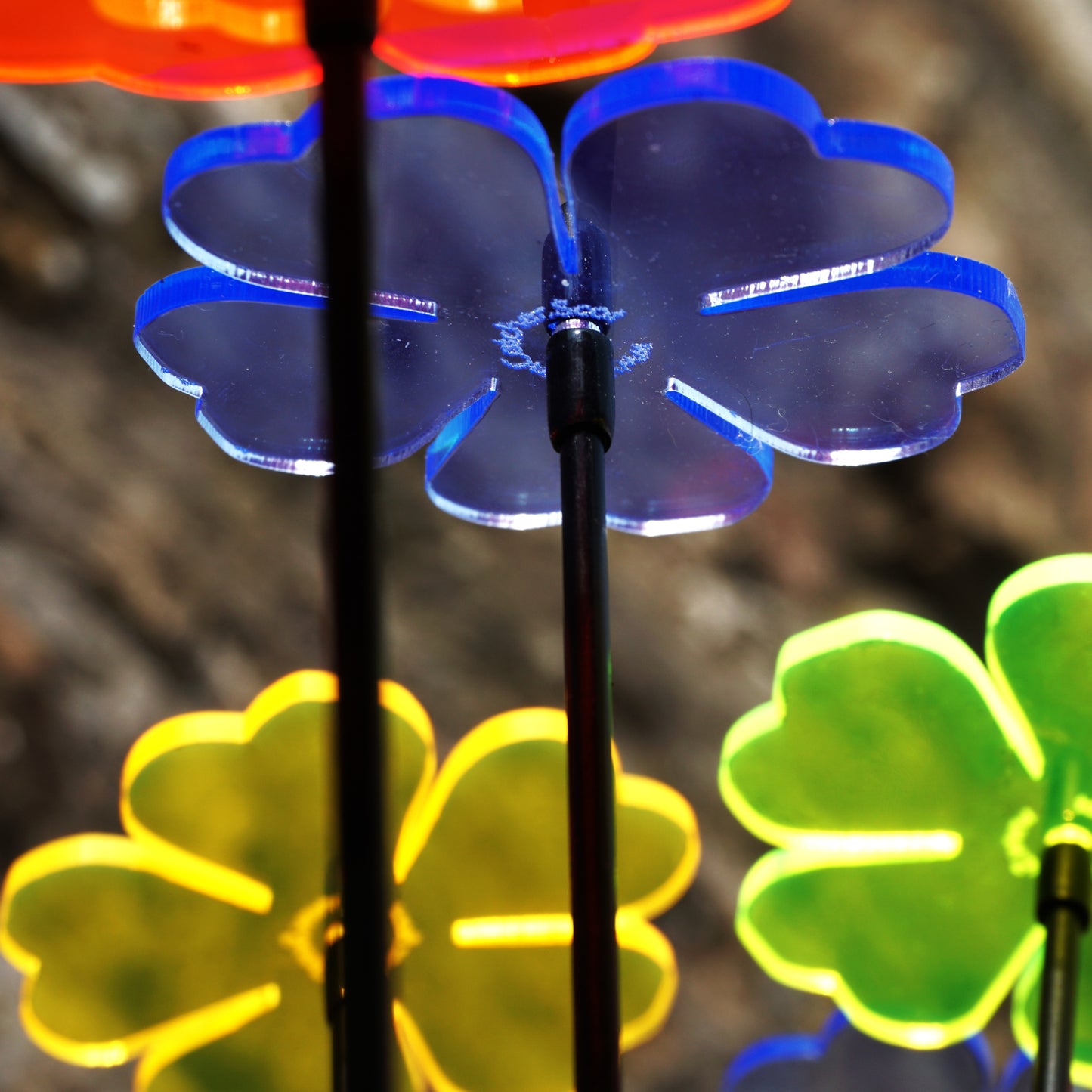 Double Blossom Garden Stakes – Set of 5 | Fluorescent Garden Décor | Small, Medium & Large