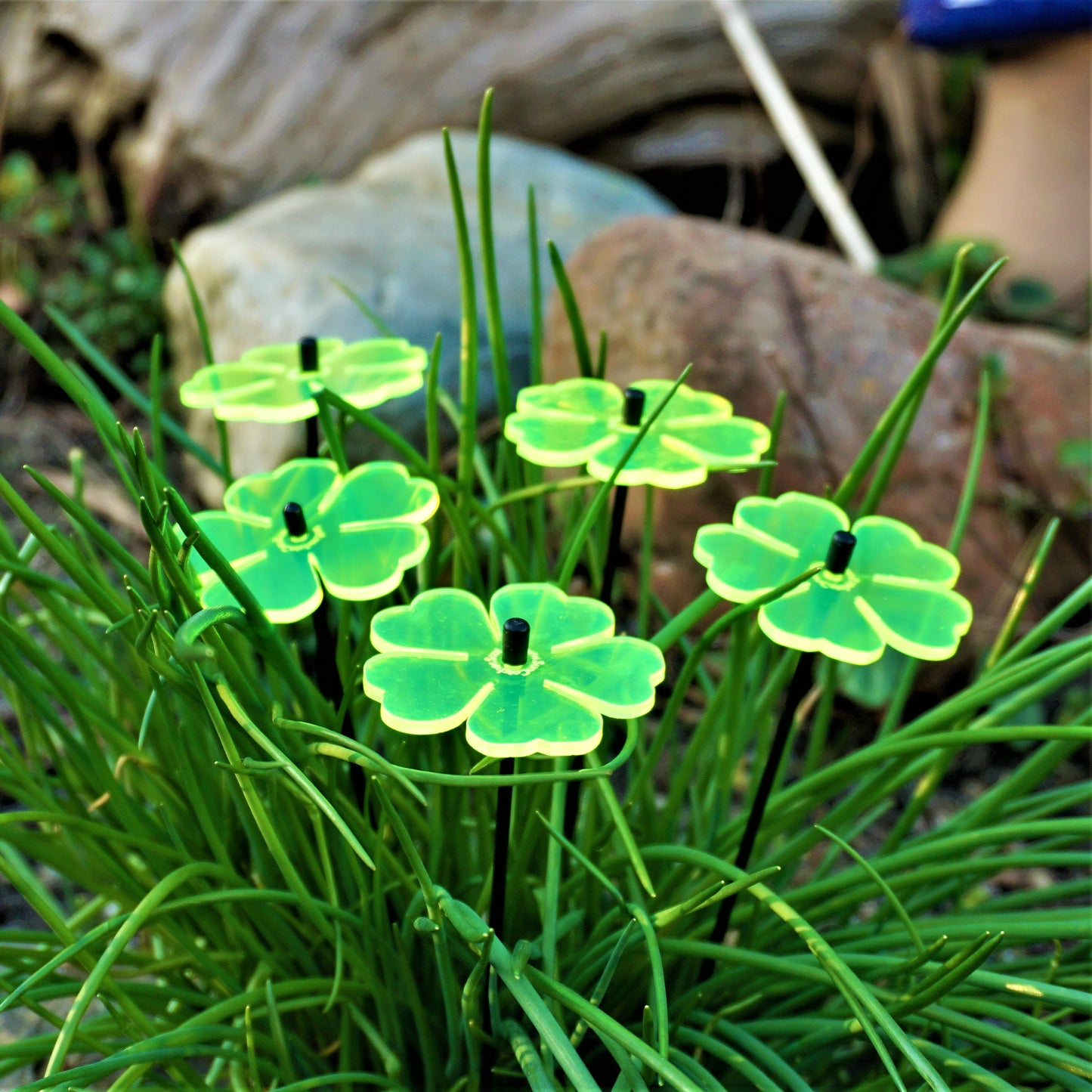 Double Blossom Garden Stakes – Set of 5 | Fluorescent Garden Décor | Small, Medium & Large